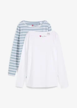 bonprix Bekleidung·Röcke|Basics^Langarmshirt mit U-Boot-Ausschnitt (2er Pack) softblau/weiß längs gestreift+weiß