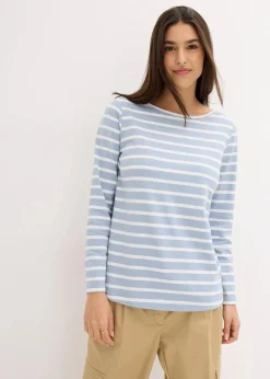 bonprix Bekleidung·Röcke|Basics^Langarmshirt mit U-Boot-Ausschnitt (2er Pack) softblau/weiß längs gestreift+weiß