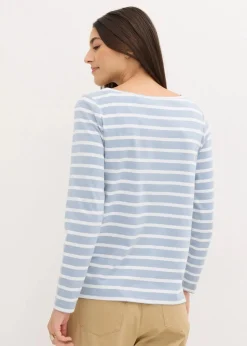bonprix Bekleidung·Röcke|Basics^Langarmshirt mit U-Boot-Ausschnitt (2er Pack) softblau/weiß längs gestreift+weiß