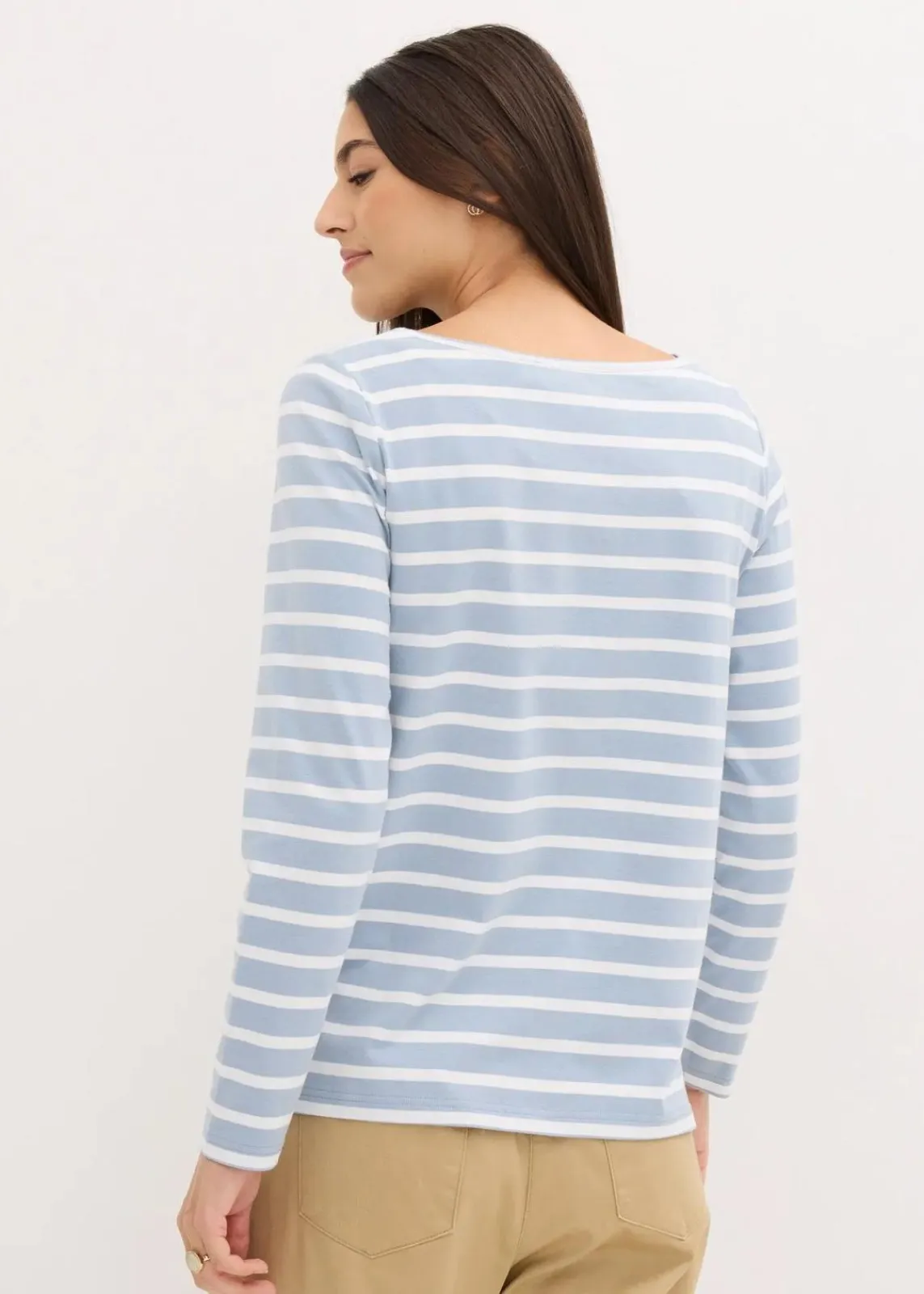 bonprix Bekleidung·Röcke|Basics^Langarmshirt mit U-Boot-Ausschnitt (2er Pack) softblau/weiß längs gestreift+weiß