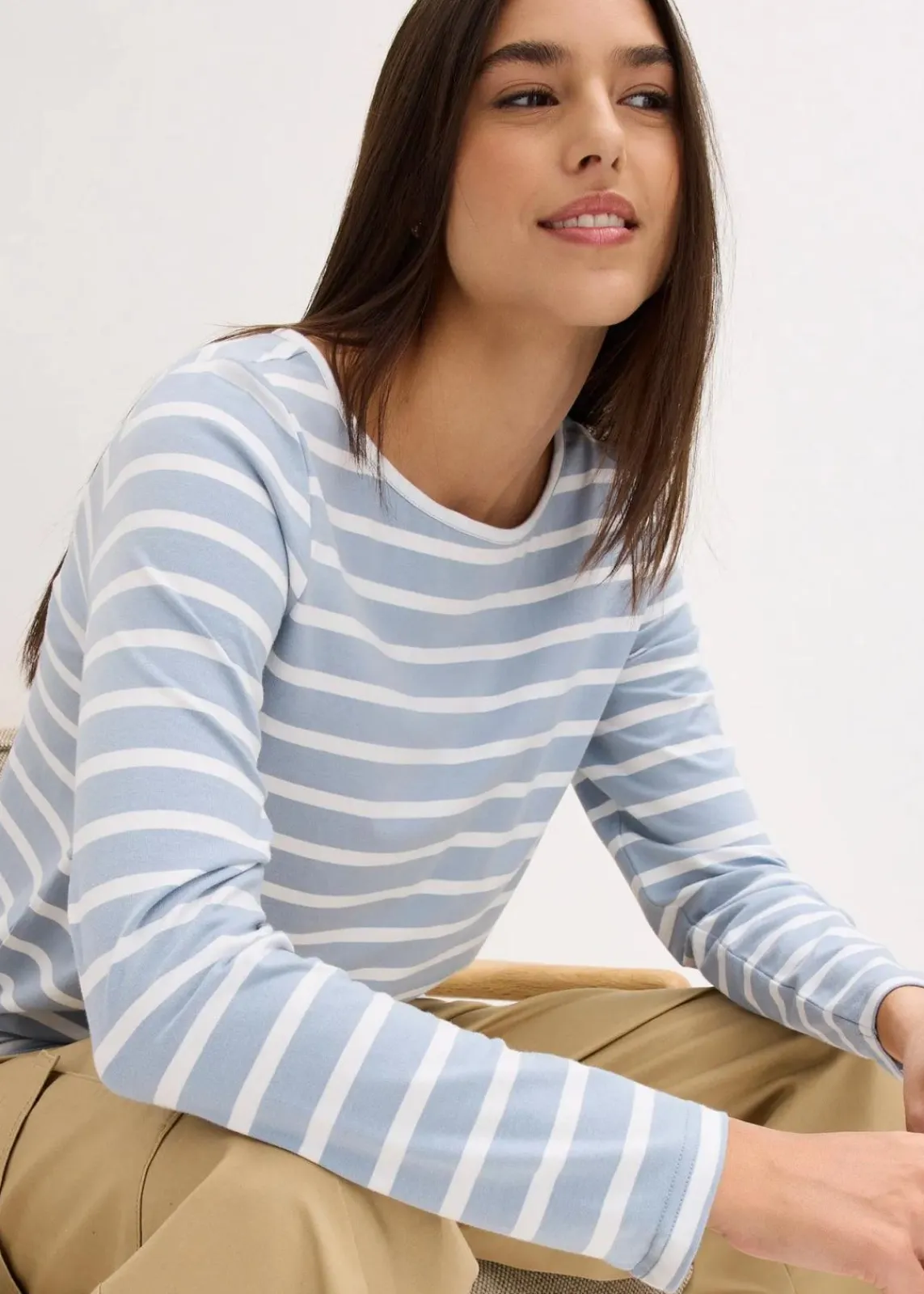 bonprix Bekleidung·Röcke|Basics^Langarmshirt mit U-Boot-Ausschnitt (2er Pack) softblau/weiß längs gestreift+weiß