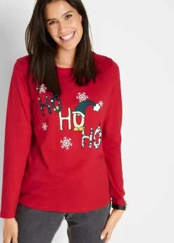 bonprix Shirts & Tops|Nachhaltigere Materialien^Langarmshirt mit Weihnachtsmotiv rot