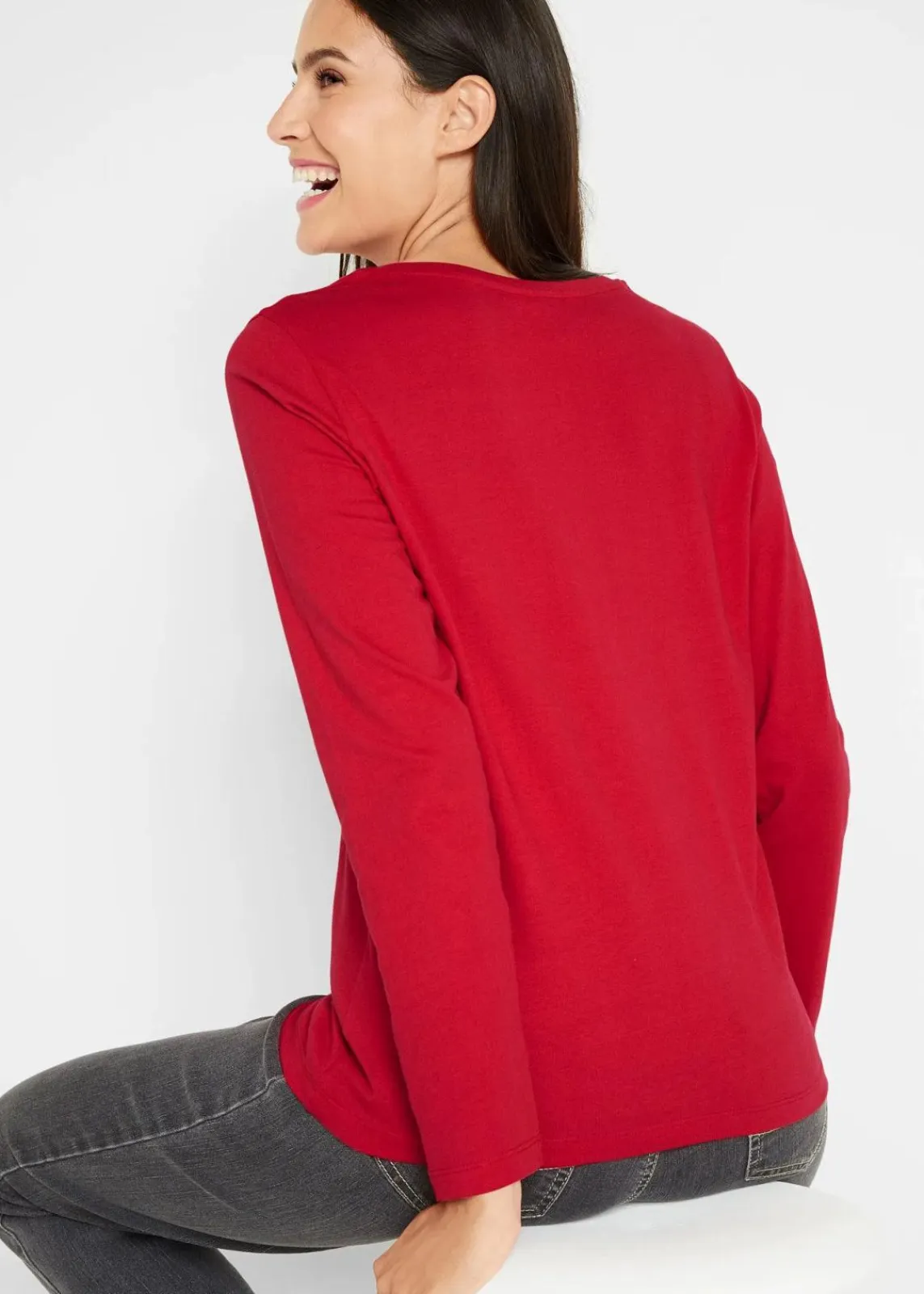 bonprix Shirts & Tops|Nachhaltigere Materialien^Langarmshirt mit Weihnachtsmotiv rot