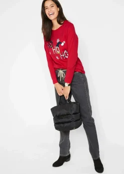 bonprix Shirts & Tops|Nachhaltigere Materialien^Langarmshirt mit Weihnachtsmotiv rot