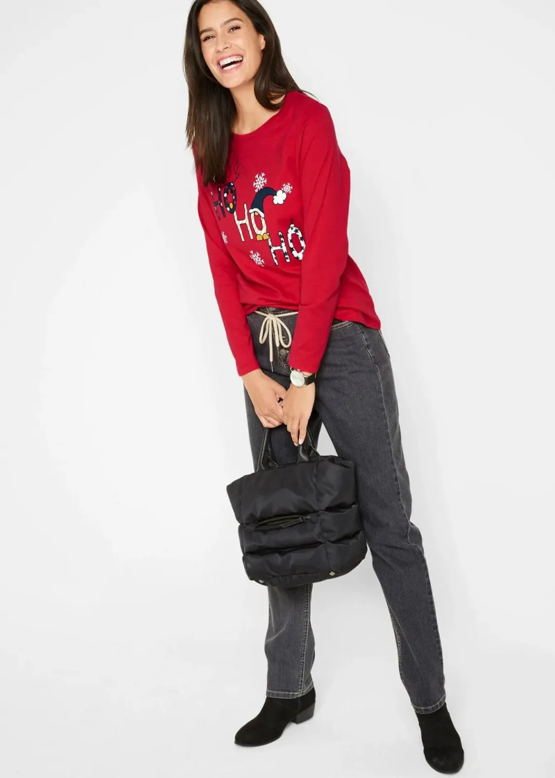 bonprix Shirts & Tops|Nachhaltigere Materialien^Langarmshirt mit Weihnachtsmotiv rot