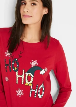 bonprix Shirts & Tops|Nachhaltigere Materialien^Langarmshirt mit Weihnachtsmotiv rot