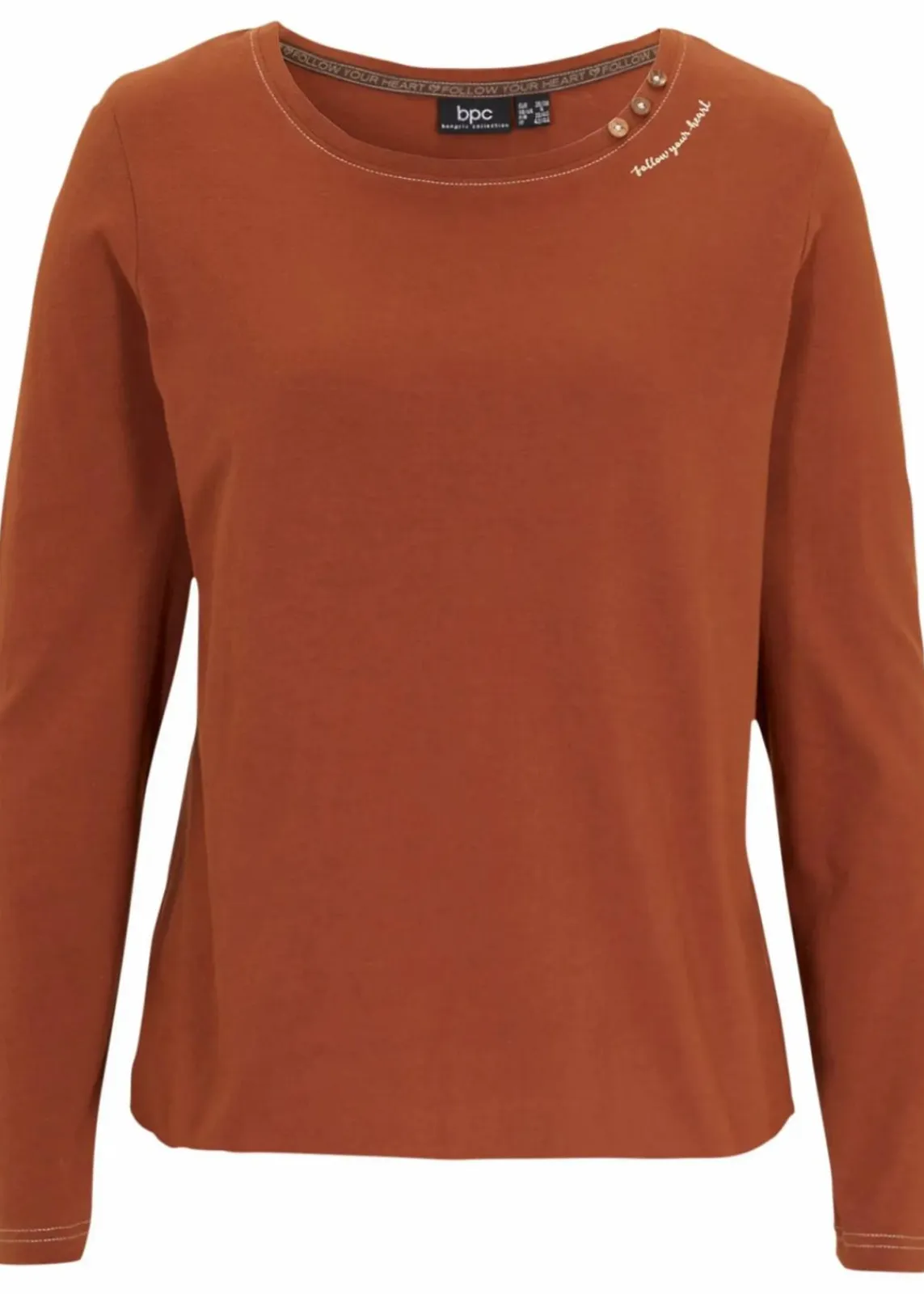 bonprix Shirts & Tops|Nachhaltigere Materialien^Langarmshirt mit Zierknöpfen kastanienbraun