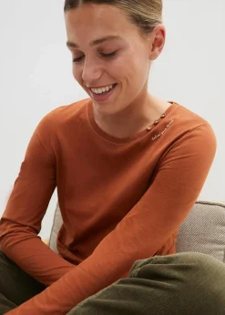 bonprix Shirts & Tops|Nachhaltigere Materialien^Langarmshirt mit Zierknöpfen kastanienbraun