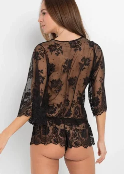 bonprix Corsagen & Negligés|Dessous^Langarmtop+Panty (2-tlg.Set) schwarz