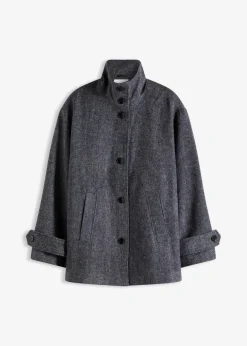 bonprix Bekleidung·Hosen|Jacken & Mäntel^Lange Cabanjacke in Wolloptik anthrazit meliert