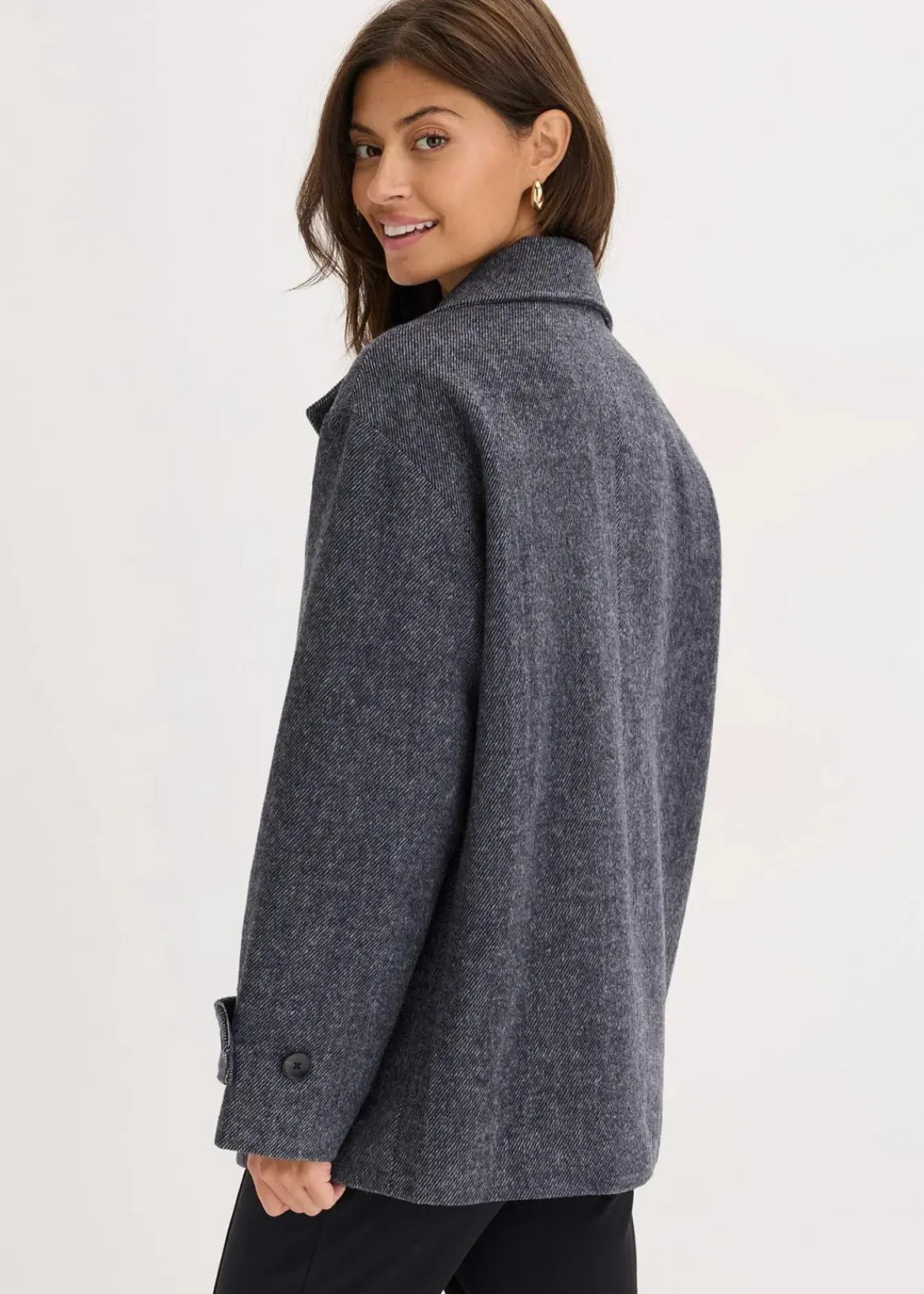 bonprix Bekleidung·Hosen|Jacken & Mäntel^Lange Cabanjacke in Wolloptik anthrazit meliert