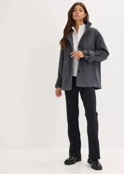 bonprix Bekleidung·Hosen|Jacken & Mäntel^Lange Cabanjacke in Wolloptik anthrazit meliert