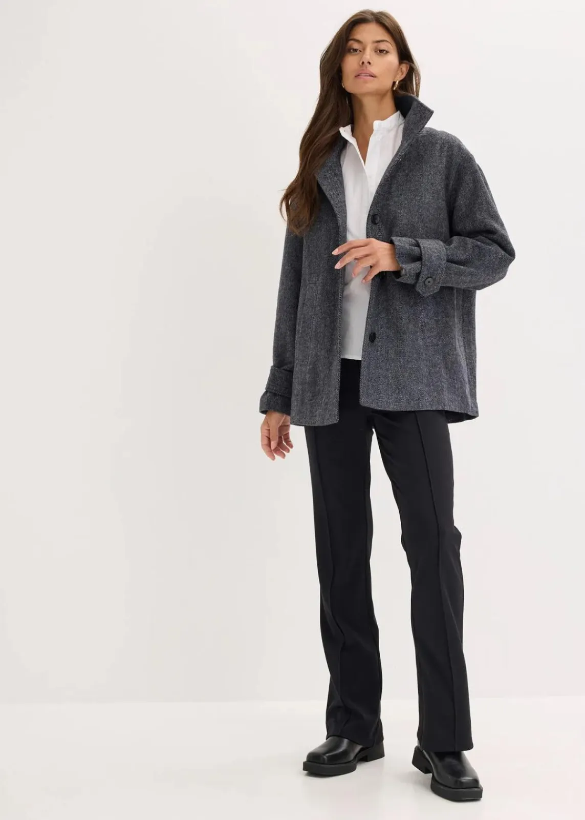 bonprix Bekleidung·Hosen|Jacken & Mäntel^Lange Cabanjacke in Wolloptik anthrazit meliert
