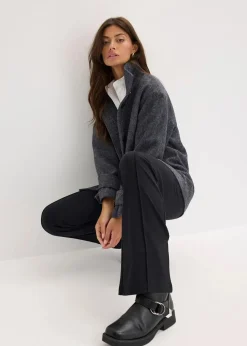 bonprix Bekleidung·Hosen|Jacken & Mäntel^Lange Cabanjacke in Wolloptik anthrazit meliert