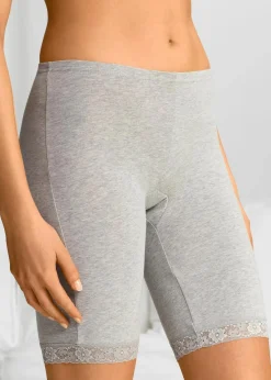 bonprix Höschen|Baumwollunterwäsche^Lange Damen Boxer aus weichen Material im Vorteilspack kreidebeige + hellgrau meliert
