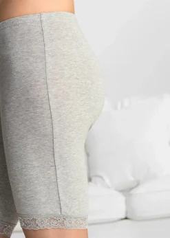 bonprix Höschen|Baumwollunterwäsche^Lange Damen Boxer aus weichen Material im Vorteilspack kreidebeige + hellgrau meliert