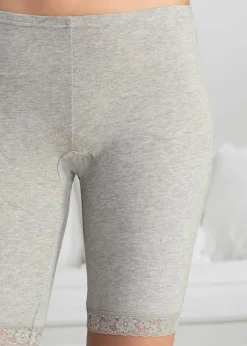 bonprix Höschen|Baumwollunterwäsche^Lange Damen Boxer aus weichen Material im Vorteilspack kreidebeige + hellgrau meliert