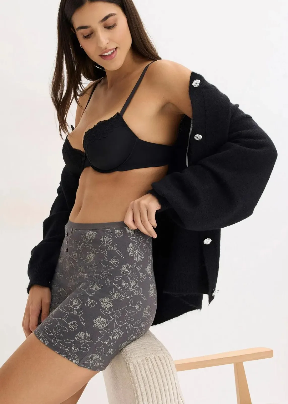 bonprix Wäsche·Baumwollunterwäsche|Wäsche·Höschen^Lange Damen Boxer (4er Pack) grau - bedruckt