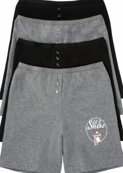 bonprix Wäsche·Baumwollunterwäsche|Wäsche·Höschen^Lange Damen Boxer mit hohem Bund (4er Pack) schwarz + grau meliert