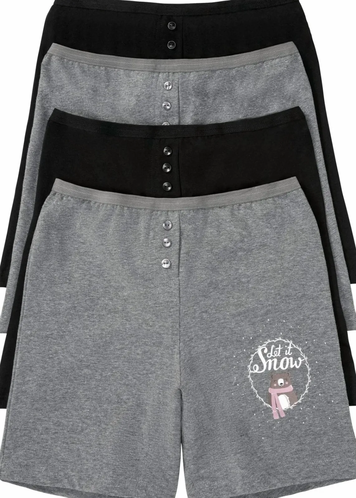 bonprix Wäsche·Baumwollunterwäsche|Wäsche·Höschen^Lange Damen Boxer mit hohem Bund (4er Pack) schwarz + grau meliert