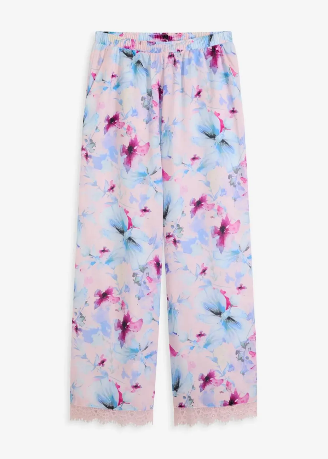 bonprix Wäsche·Nachtwäsche|Nachhaltigere Materialien^Lange Pyjamahose aus glänzendem Satin hellrosa geblümt