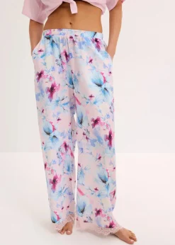 bonprix Wäsche·Nachtwäsche|Nachhaltigere Materialien^Lange Pyjamahose aus glänzendem Satin hellrosa geblümt