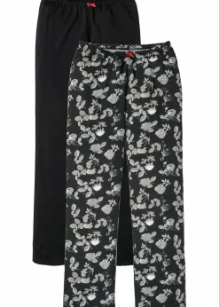 bonprix Wäsche·Nachtwäsche|Nachhaltigere Materialien^Lange Pyjamahose aus reiner Bio-Baumwolle (2er Pack) schwarz geblümt + schwarz