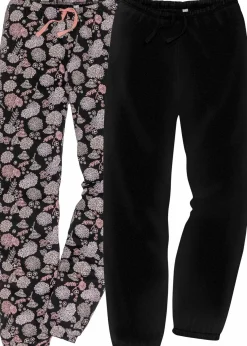bonprix Wäsche·Nachtwäsche|Nachhaltigere Materialien^Lange Pyjamahose aus reiner Bio-Baumwolle(2er Pack) schwarz bedruckt
