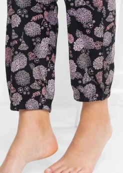bonprix Wäsche·Nachtwäsche|Nachhaltigere Materialien^Lange Pyjamahose aus reiner Bio-Baumwolle(2er Pack) schwarz bedruckt