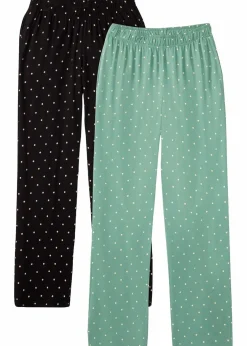 bonprix Wäsche·Nachtwäsche|Nachtwäsche^Lange Pyjamahose aus reiner Baumwolle (2er Pack) rauchsalbei+schwarz gepunktet