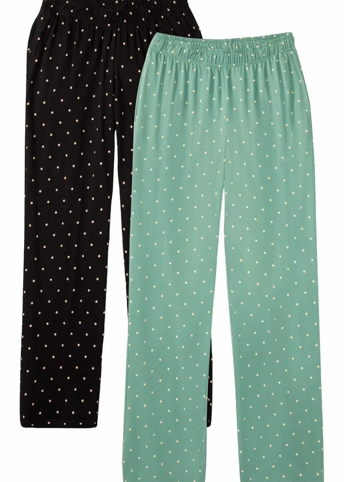 bonprix Wäsche·Nachtwäsche|Nachtwäsche^Lange Pyjamahose aus reiner Baumwolle (2er Pack) rauchsalbei+schwarz gepunktet