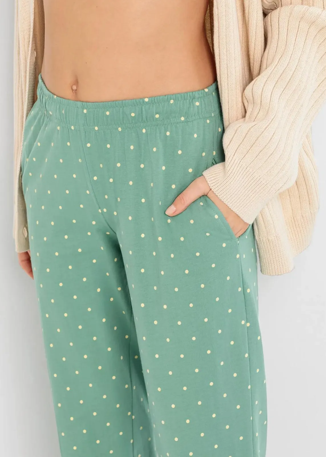 bonprix Wäsche·Nachtwäsche|Nachtwäsche^Lange Pyjamahose aus reiner Baumwolle (2er Pack) rauchsalbei+schwarz gepunktet