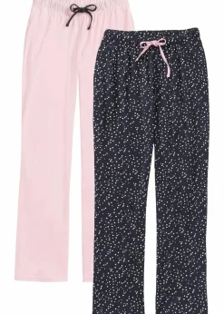 bonprix Wäsche·Nachtwäsche|Nachhaltigere Materialien^Lange Pyjamahose aus reiner Bio-Baumwolle (2er Pack) graublau gepunktet/puderrosa