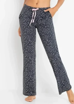 bonprix Wäsche·Nachtwäsche|Nachhaltigere Materialien^Lange Pyjamahose aus reiner Bio-Baumwolle (2er Pack) graublau gepunktet/puderrosa