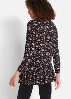 bonprix Shirts & Tops^Lange Shirt-Tunika aus Viskose-Mischung schwarz/antikrosa geblümt