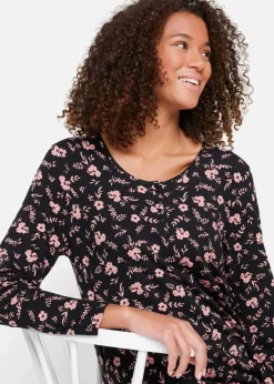 bonprix Shirts & Tops^Lange Shirt-Tunika aus Viskose-Mischung schwarz/antikrosa geblümt