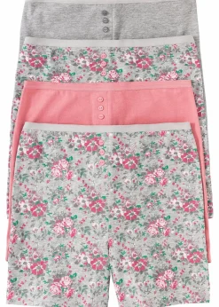 bonprix Wäsche·Höschen|Höschen^Lange Unterhose mit hohem Bund (4er Pack) hellgrau meliert + rosa + grün geblümt