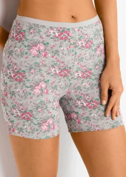 bonprix Wäsche·Höschen|Höschen^Lange Unterhose mit hohem Bund (4er Pack) hellgrau meliert + rosa + grün geblümt