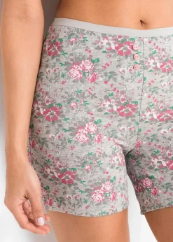 bonprix Wäsche·Höschen|Höschen^Lange Unterhose mit hohem Bund (4er Pack) hellgrau meliert + rosa + grün geblümt
