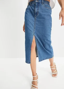 bonprix Bekleidung·Sportbekleidung|Röcke^Langer Jeansrock mit Schlitz aus Positive Denim #1 Fabric blau denim