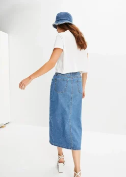 bonprix Bekleidung·Sportbekleidung|Röcke^Langer Jeansrock mit Schlitz aus Positive Denim #1 Fabric blau denim