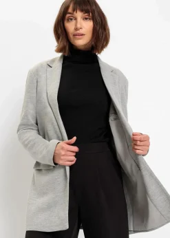 bonprix Bekleidung·Basics|Blazer^Langer Jersey-Blazer mit Taschen hellgrau meliert