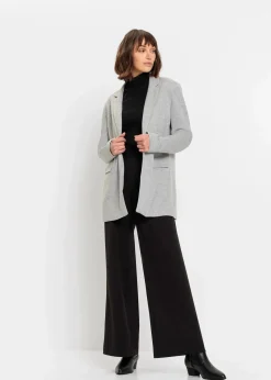 bonprix Bekleidung·Basics|Blazer^Langer Jersey-Blazer mit Taschen hellgrau meliert