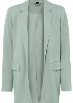 bonprix Blazer|Bekleidung·Basics^Langer Jersey-Blazer mit Taschen rauchgrün meliert