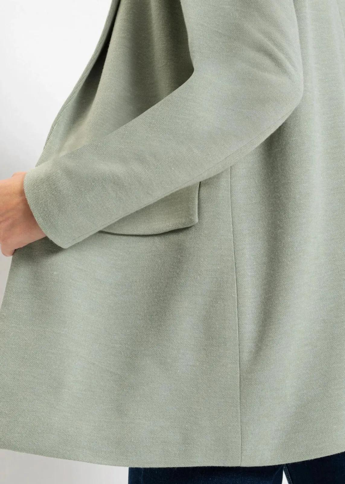 bonprix Blazer|Bekleidung·Basics^Langer Jersey-Blazer mit Taschen rauchgrün meliert