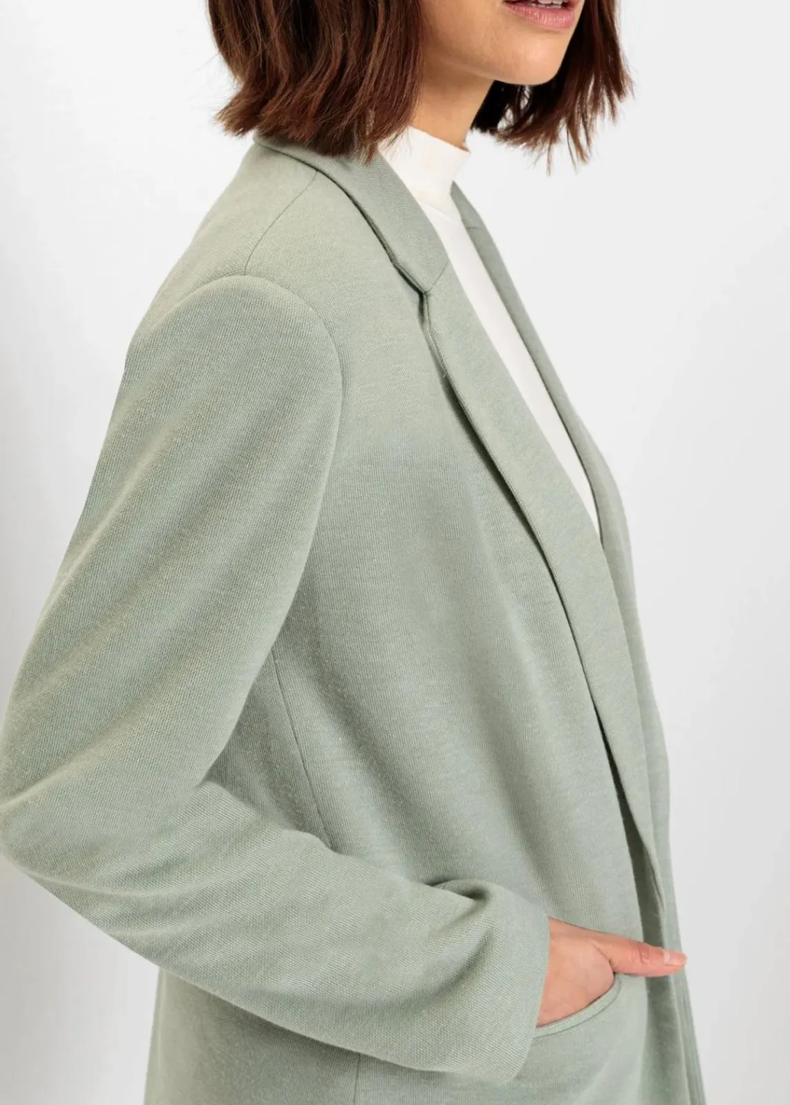 bonprix Blazer|Bekleidung·Basics^Langer Jersey-Blazer mit Taschen rauchgrün meliert