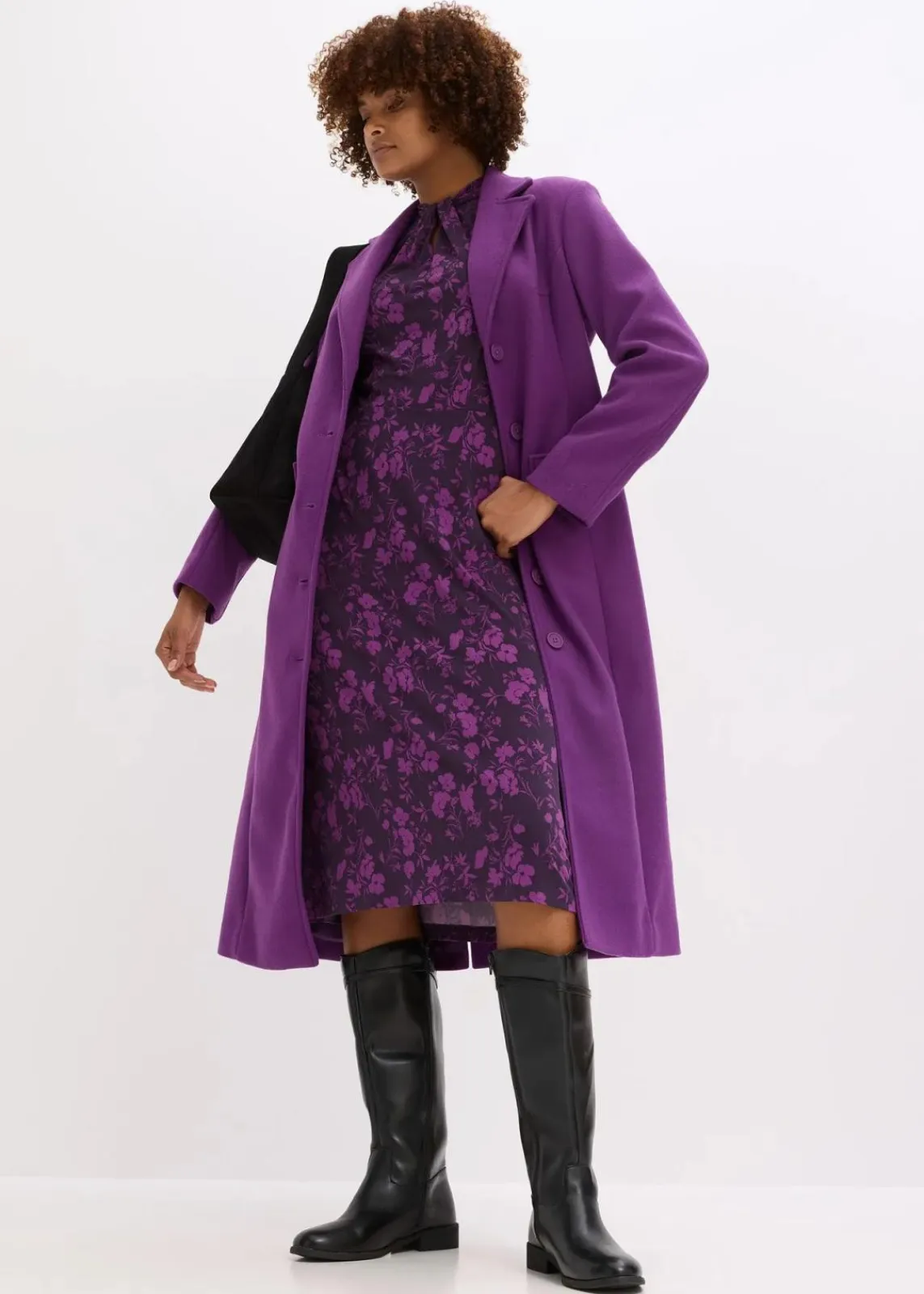 bonprix Jacken & Mäntel|Bekleidung·Hosen^Langer Mantel in Wolloptik tiefviolett