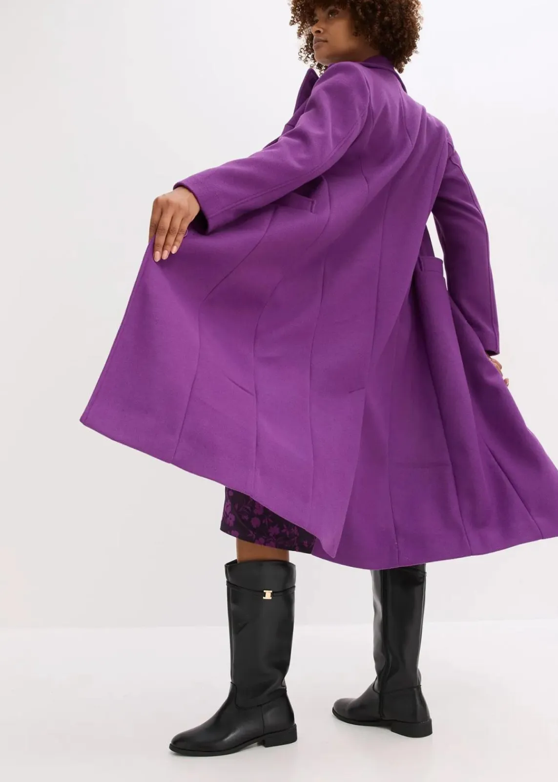 bonprix Jacken & Mäntel|Bekleidung·Hosen^Langer Mantel in Wolloptik tiefviolett
