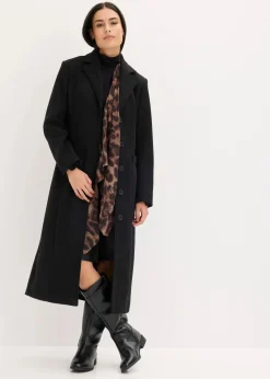 bonprix Bekleidung·Hosen|Jacken & Mäntel^Langer Mantel in Wolloptik schwarz