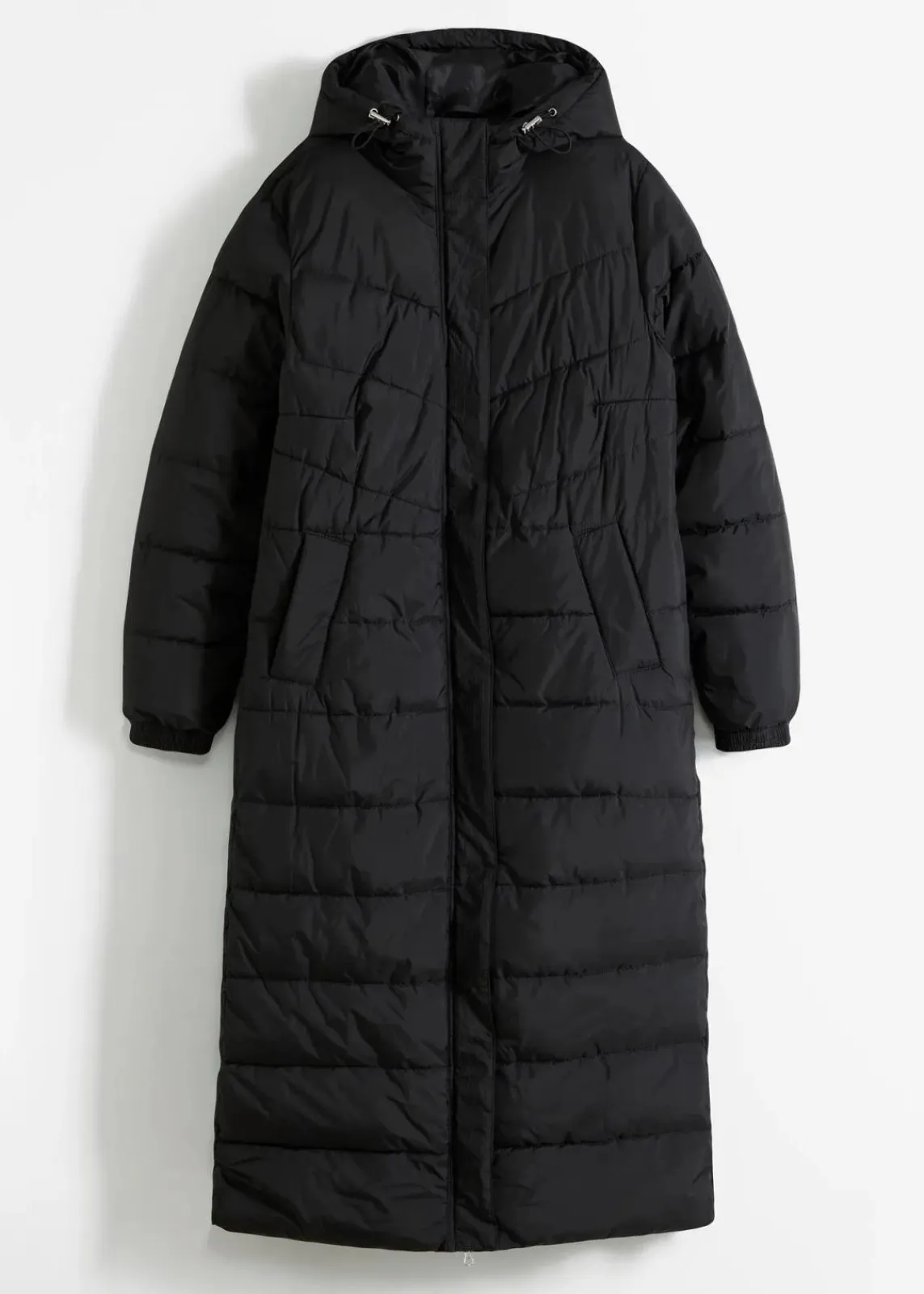bonprix Jacken & Mäntel|Bekleidung·Hosen^Langer Stepp-Mantel mit Kapuze schwarz